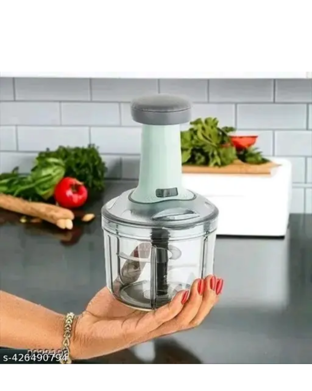 Manual Hand Press Vegetable Chopper with Stainless Steel Blades